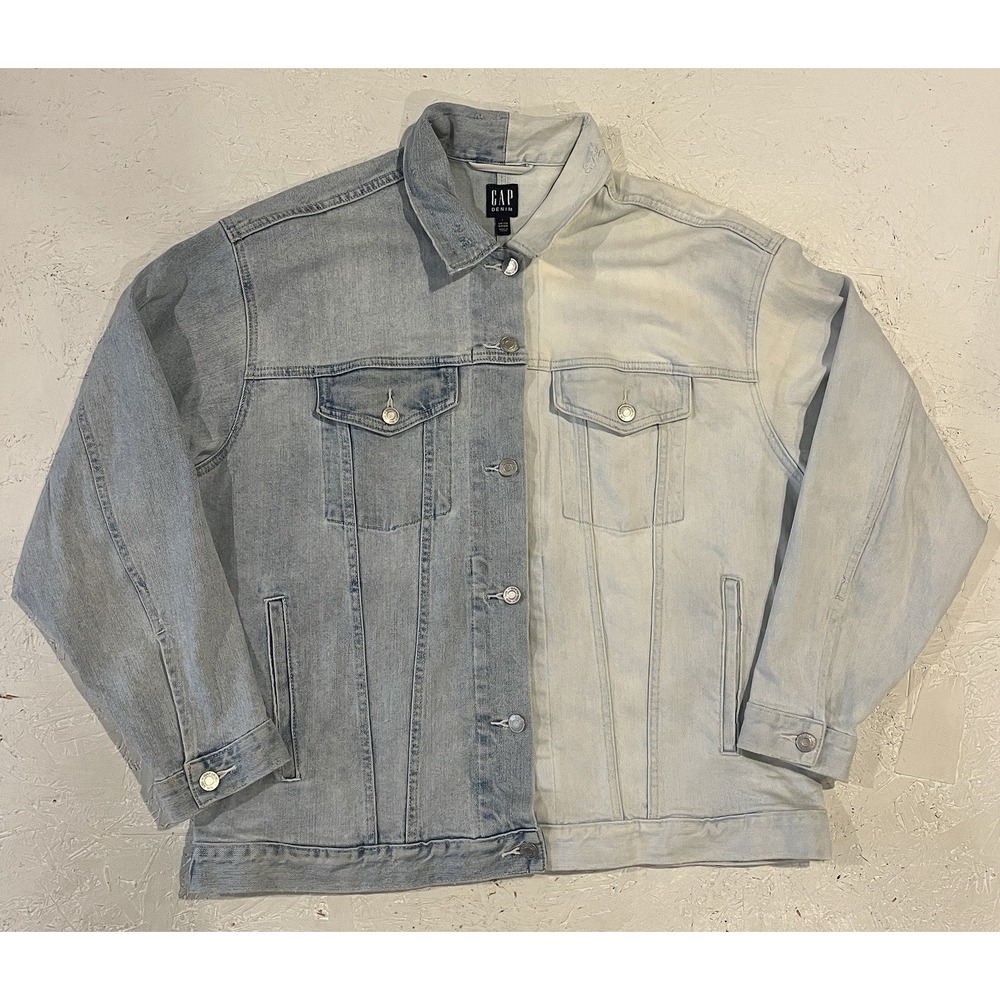 Gap Icon Spliced Denim Jacket Colorblock‎ Two Tone Womens L Button Up Blue